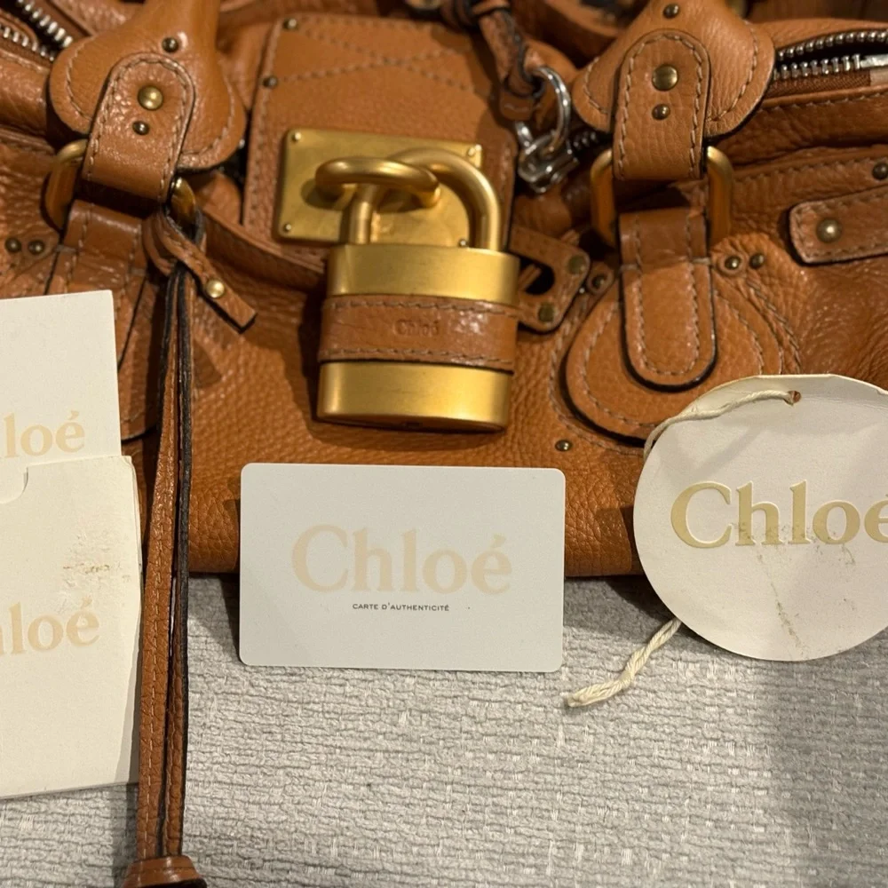 Chloe Tan Satchel Bag with Gold Accents - Picture 3 of 15